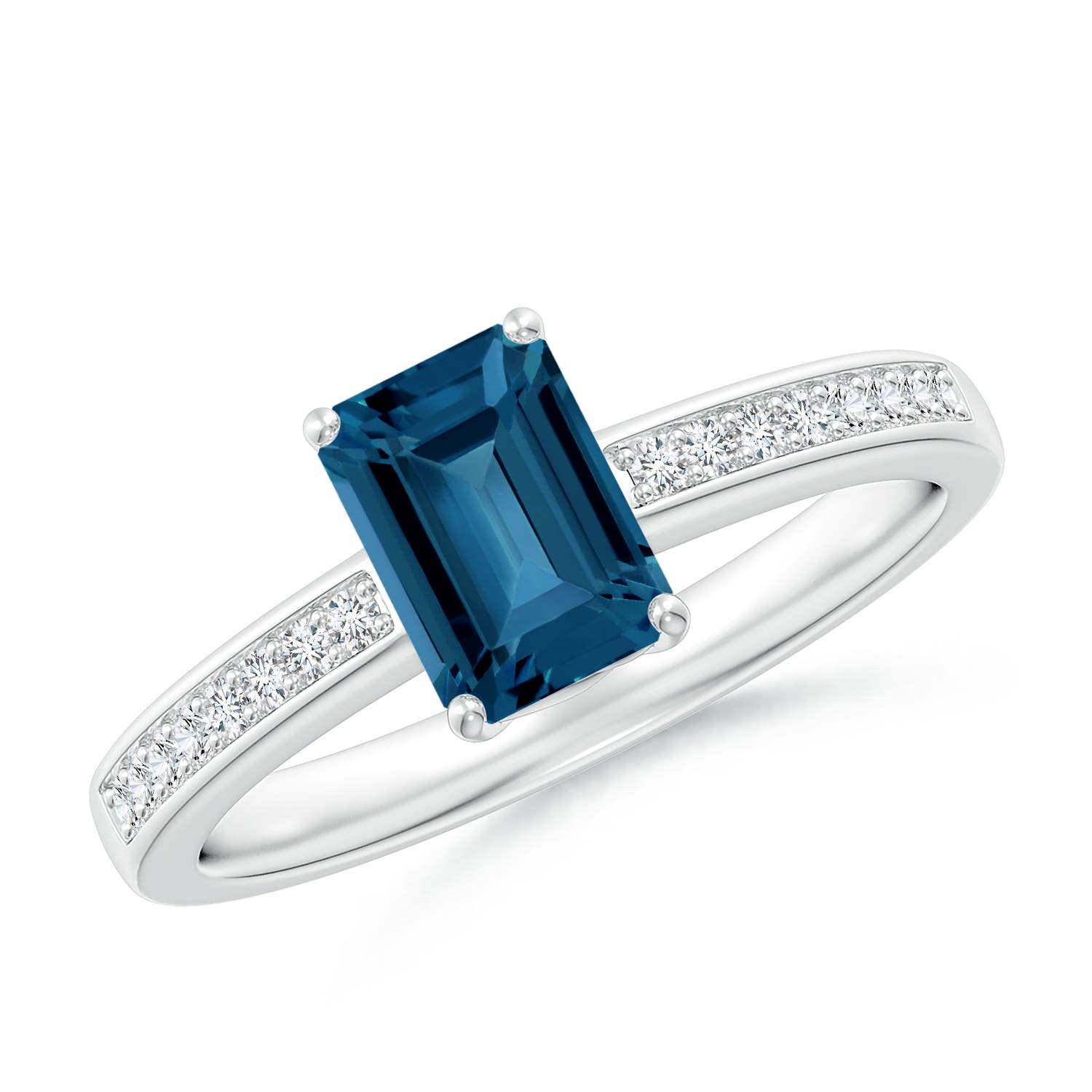 Angara 1.2 Carats Octagonal London Blue Topaz Cocktail Ring with Diamonds in Platinum
