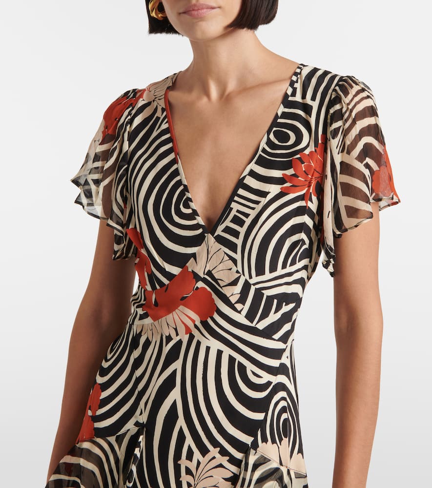 Rixo Evie printed ruffled silk maxi dress