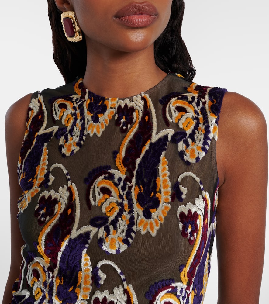 Paisley semi-sheer midi dress