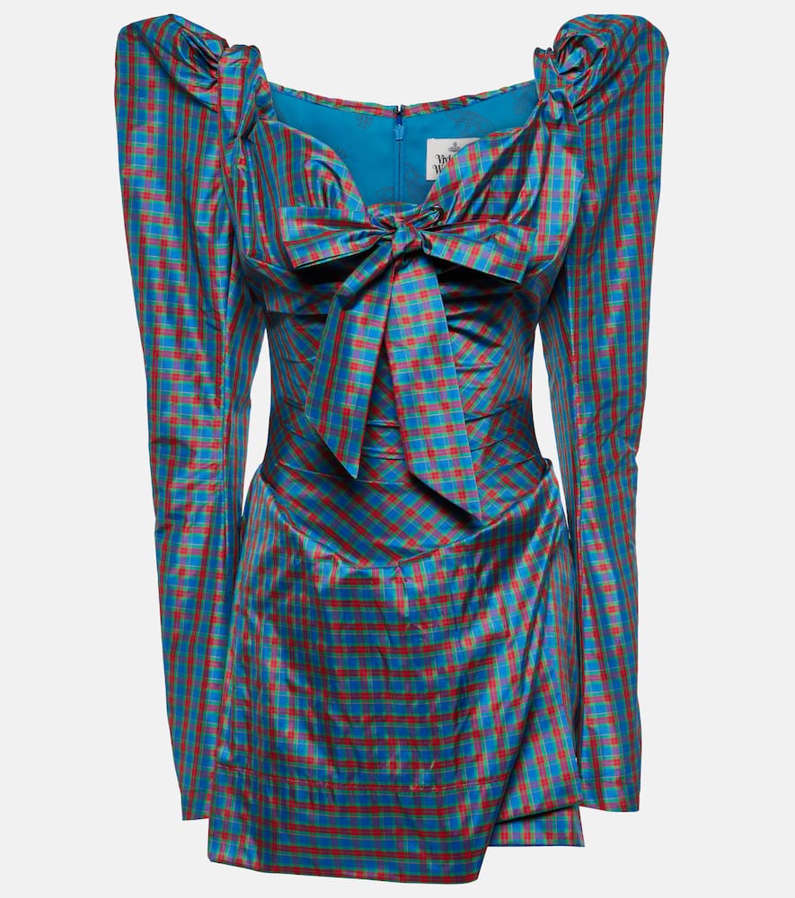 Bow-detail checked minidress