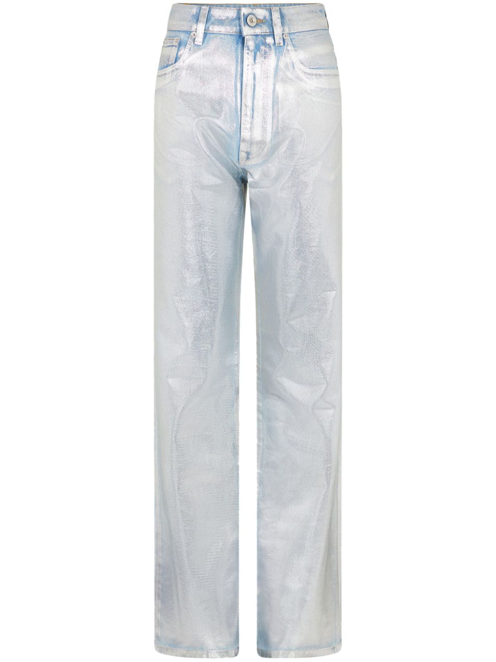 Metallic-finish straight-leg trousers - Silver