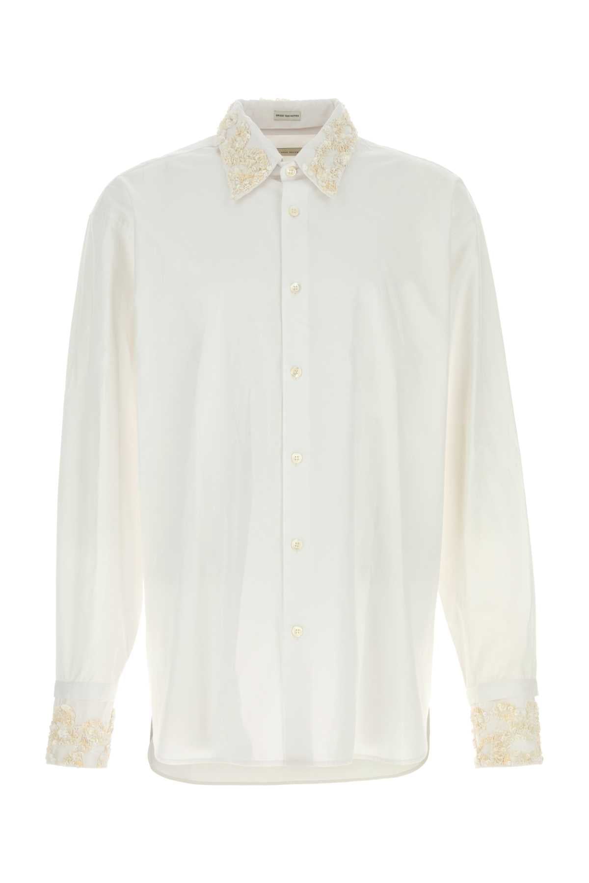 Lace-Trimmed Poplin Shirt — White