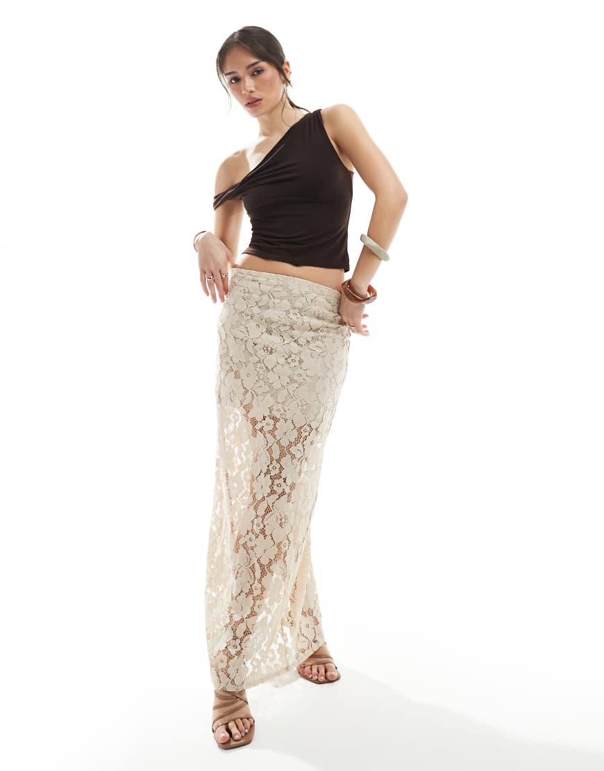 4th & Reckless flower lace maxi skirt in beige-Neutral