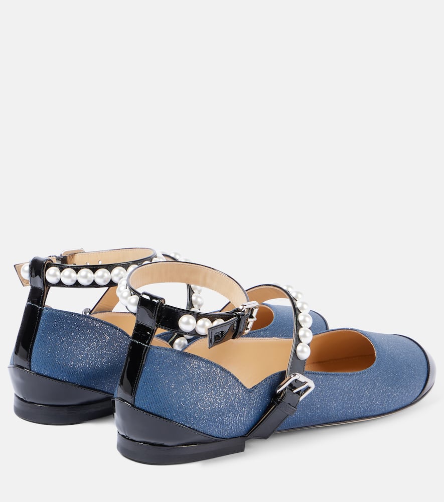 Embellished denim Mary Jane flats