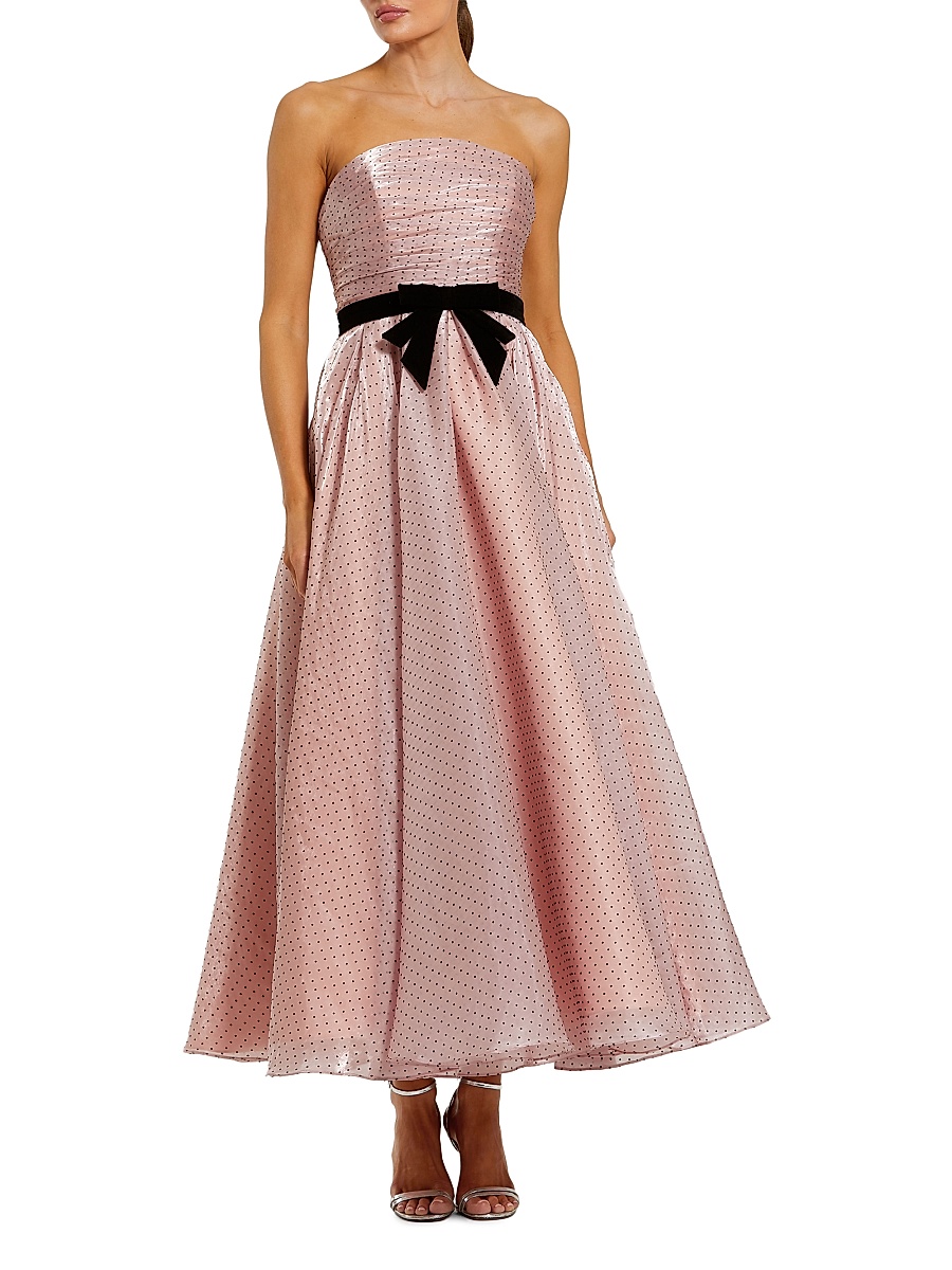 Women's Polka Dot Strapless Organza Maxi Dress - Rose Pink