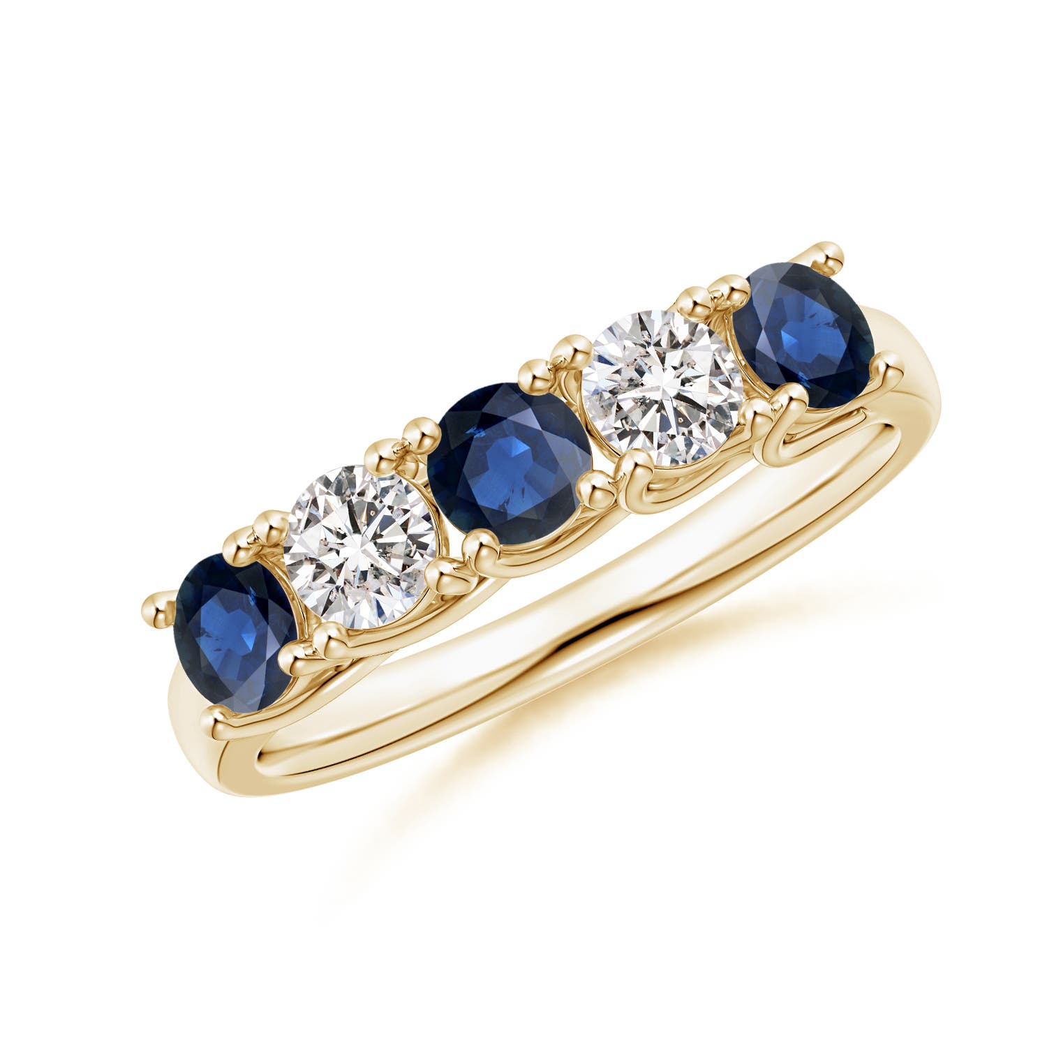 Angara 0.78 Carat Half Eternity Five Stone Sapphire and Diamond Wedding Band in 18K Yellow Gold