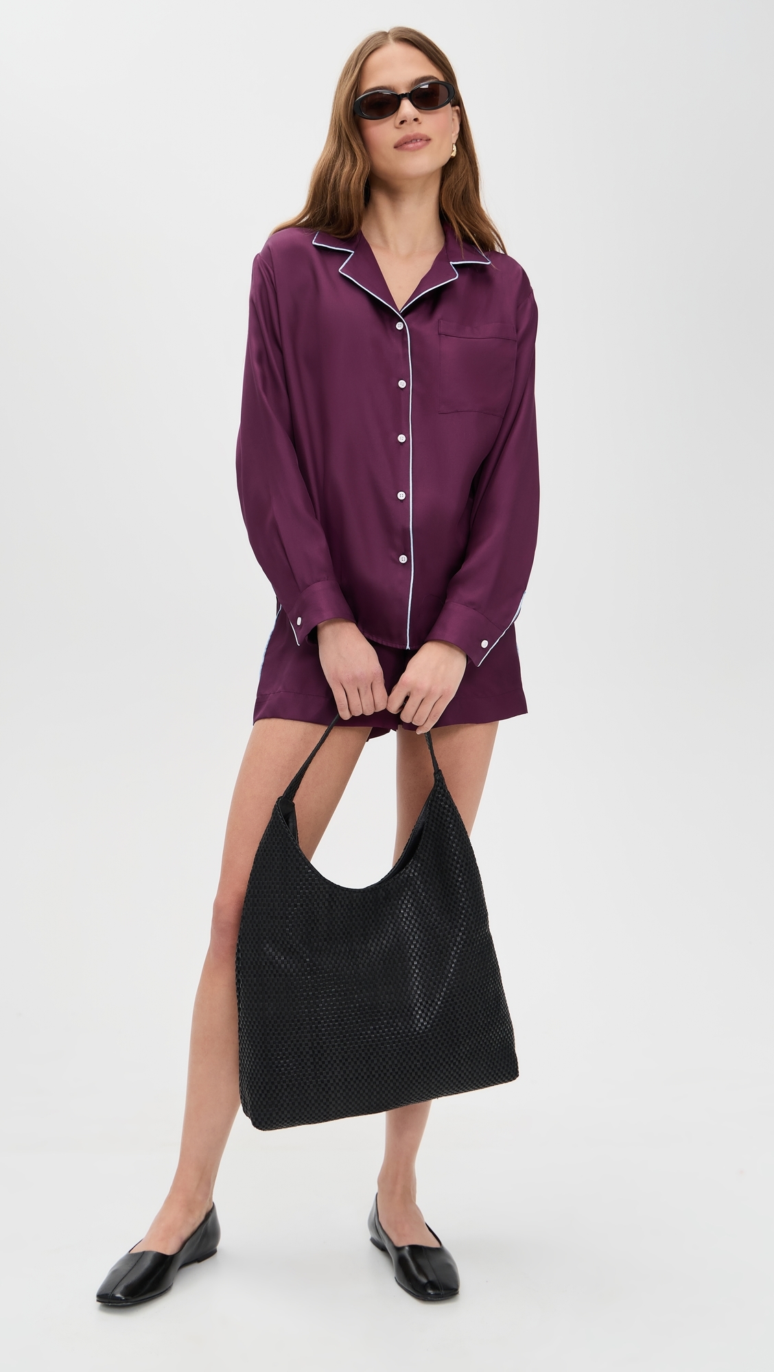 Notched Collar Shirt Eggplant/Lt Blue
