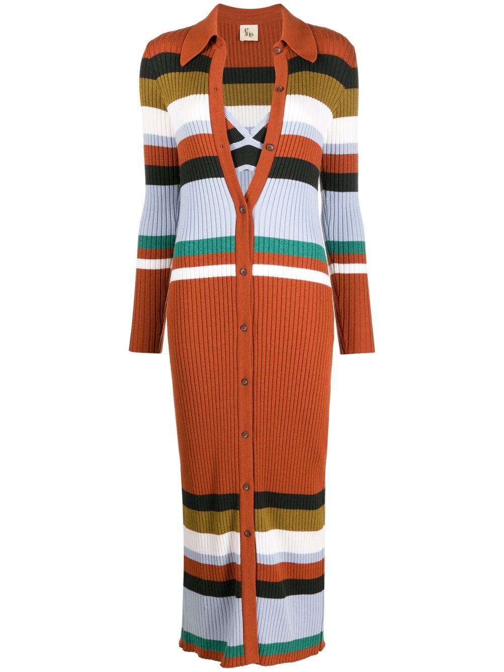 Striped ribbed-knit dress - Orange