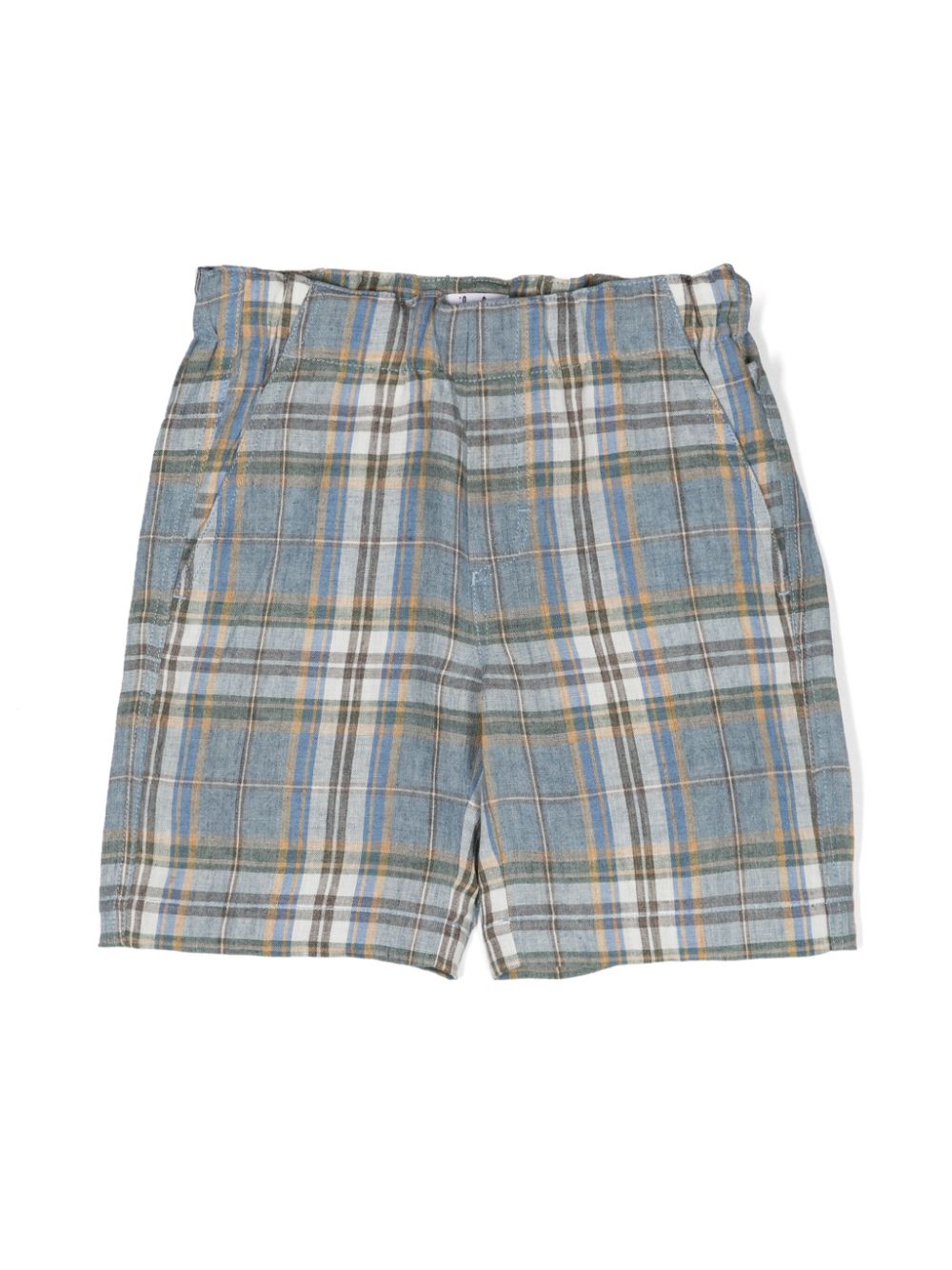 Plaid-pattern linen shorts - Blue