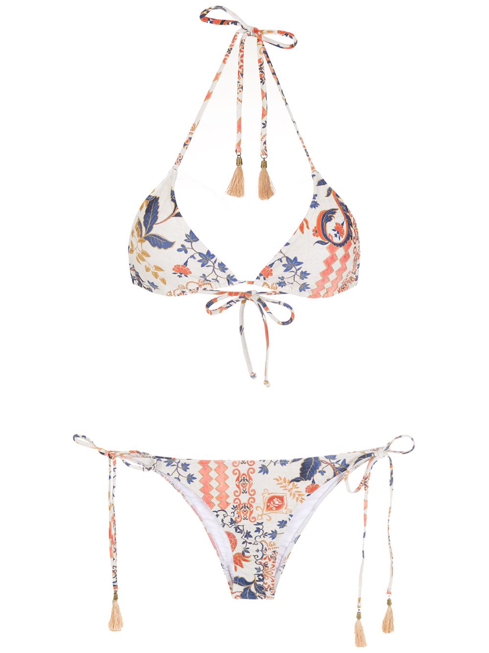 Maya printed tassel-detail bikini - Neutrals