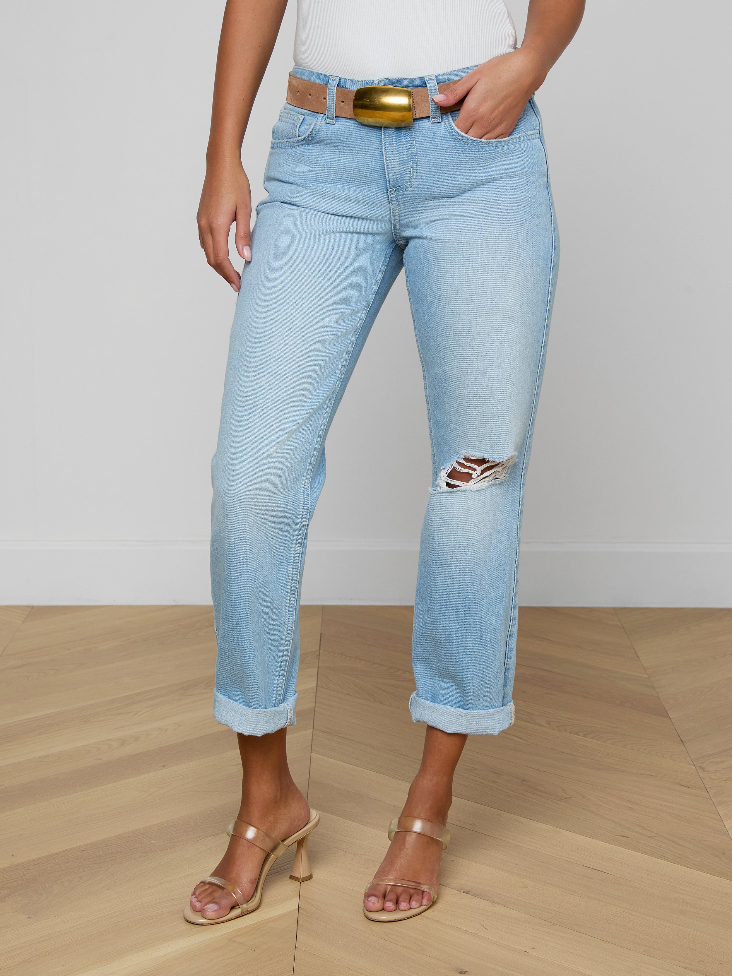 Nevia Slouchy Straight-Leg Jean In Brea Destruct