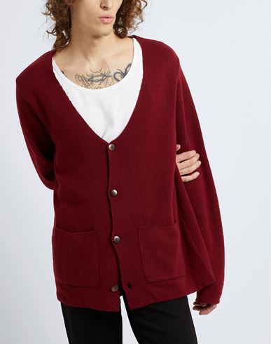 Wool Blend Plain Knit Regular Fit Cardigan Man Cardigan Burgundy Size XL Viscose, Recycled wool, Recycled polyamide, Recycled cashmere