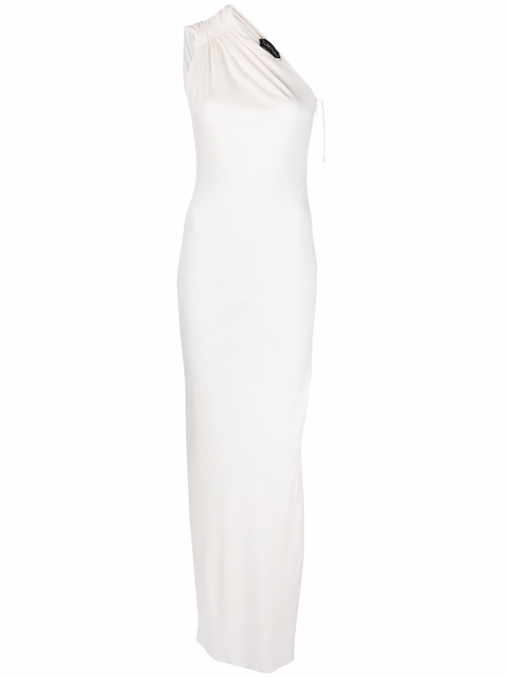 One-shoulder floor-length gown - White