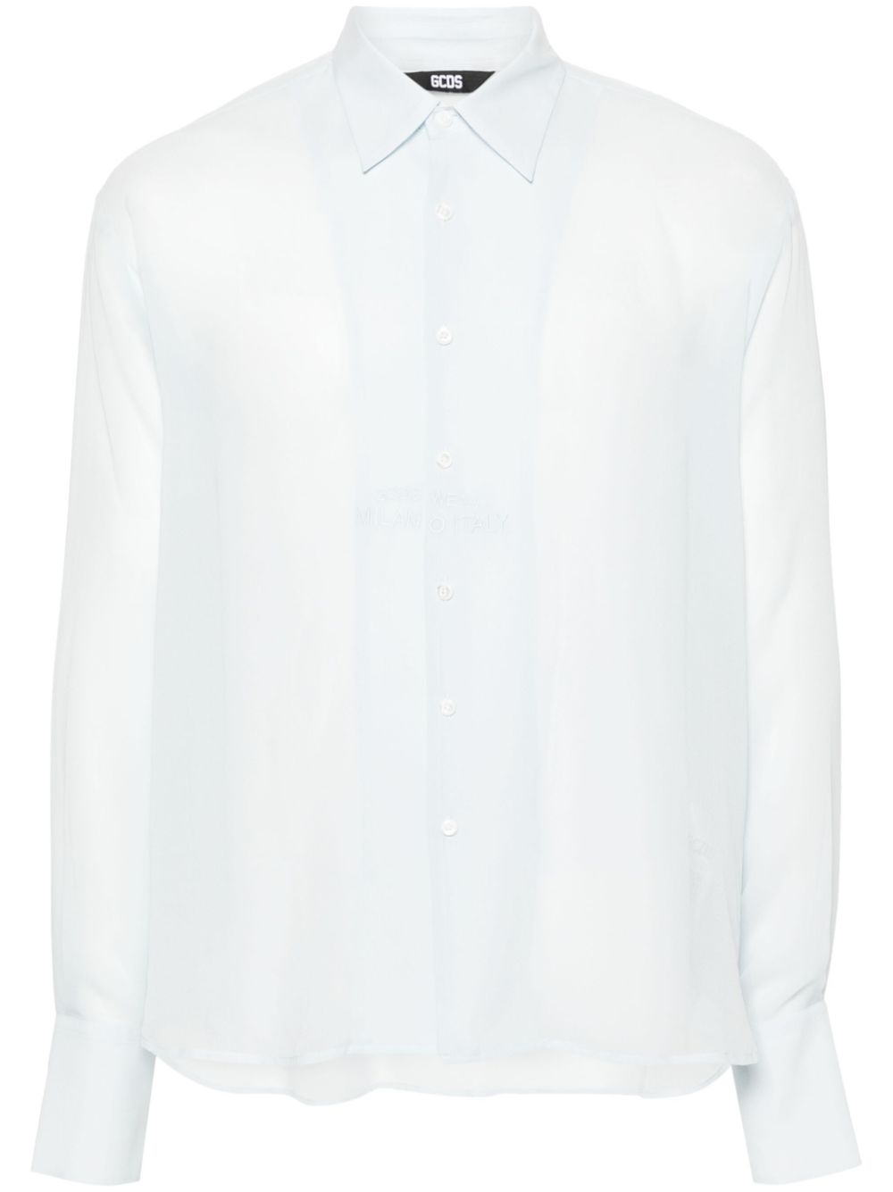 Logo-embroidered silk shirt - Blue