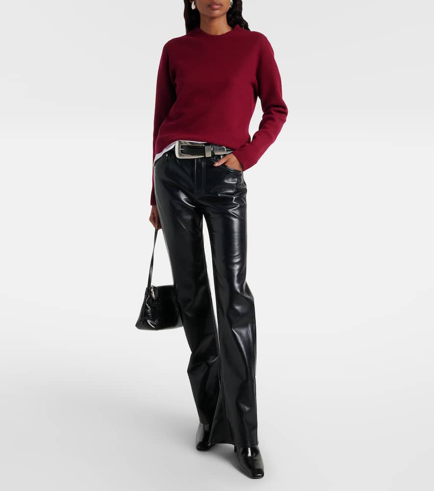 Mid-rise leather-blend bootcut pants