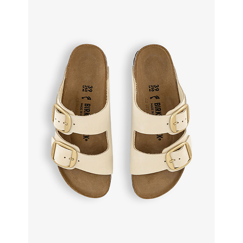 Womens Ecru Nubuck Arizona Big-buckle Two-strap Leather Sandals