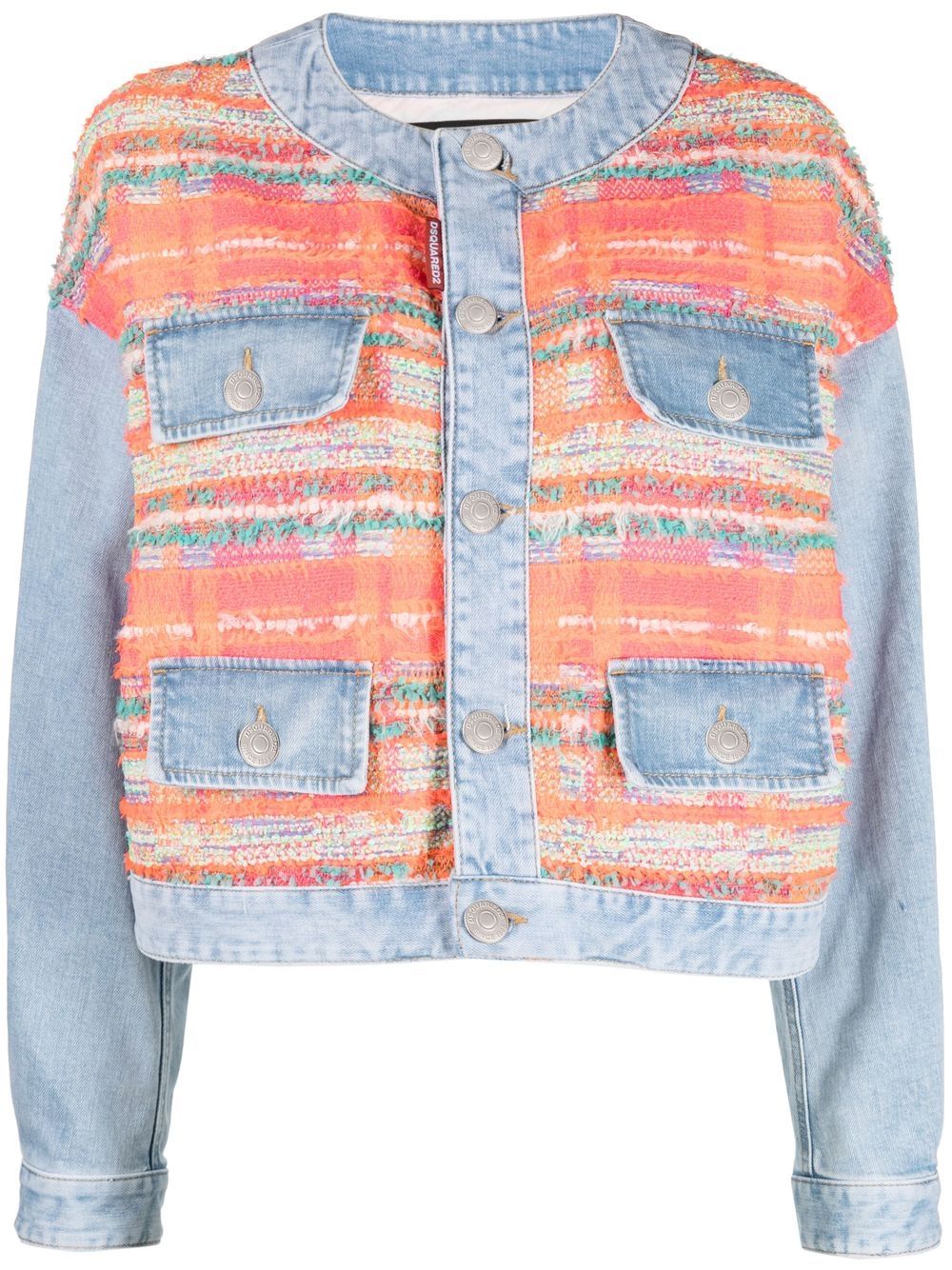 Panelled button-front denim jacket - Orange