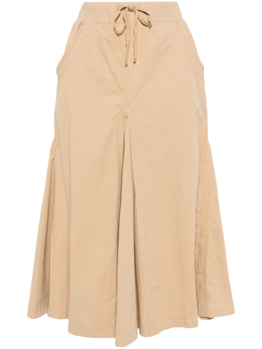 Pleated high-waisted cotton skirt - Brown