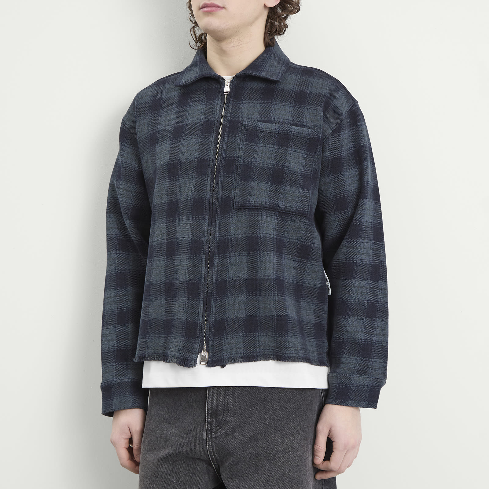 Men's Plaid Zipped Overshirt in Black