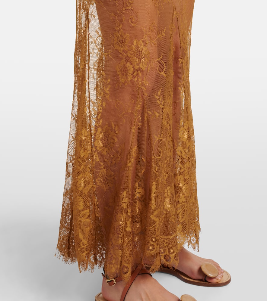Silk-trimmed lace maxi dress