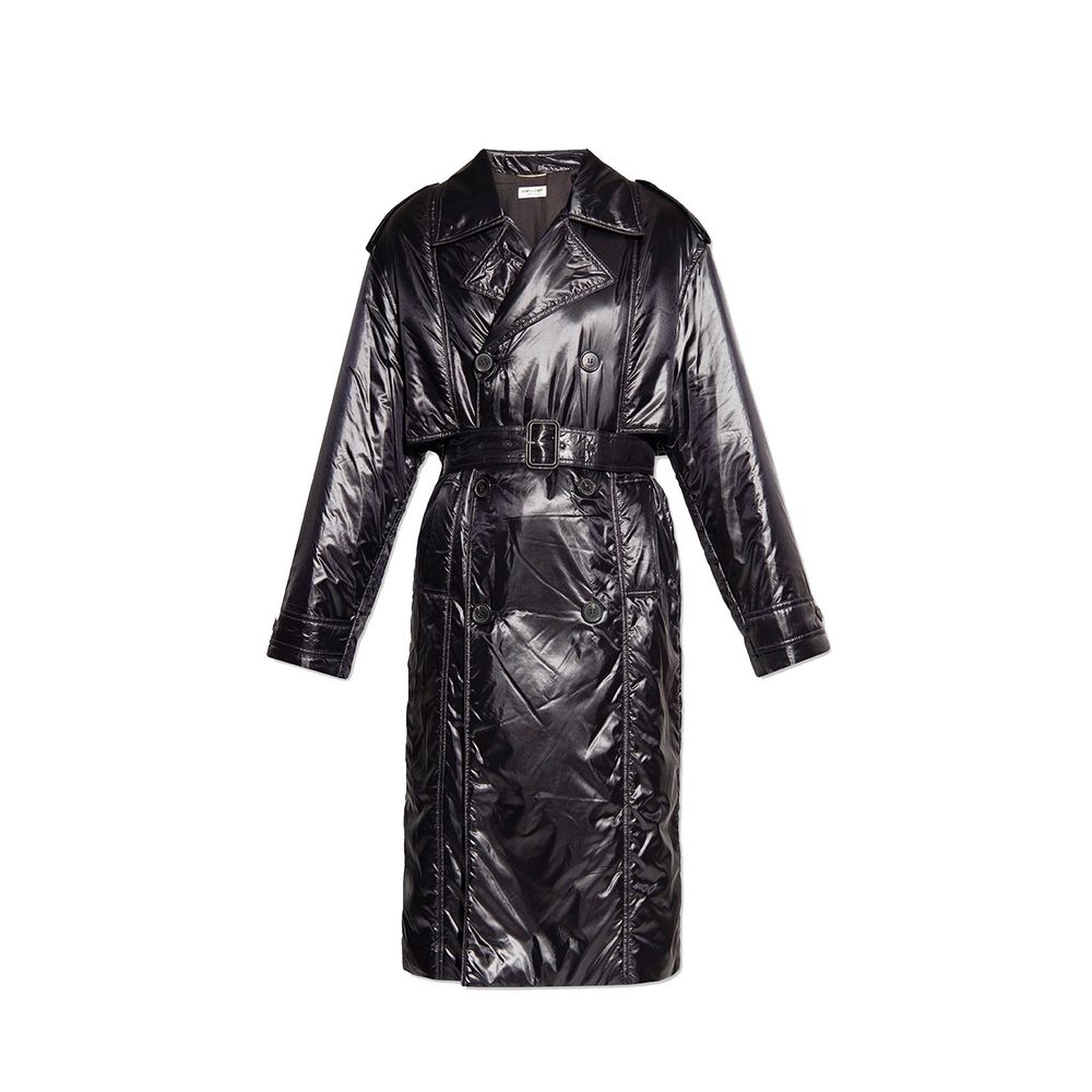 Belted Nylon Coat — Black