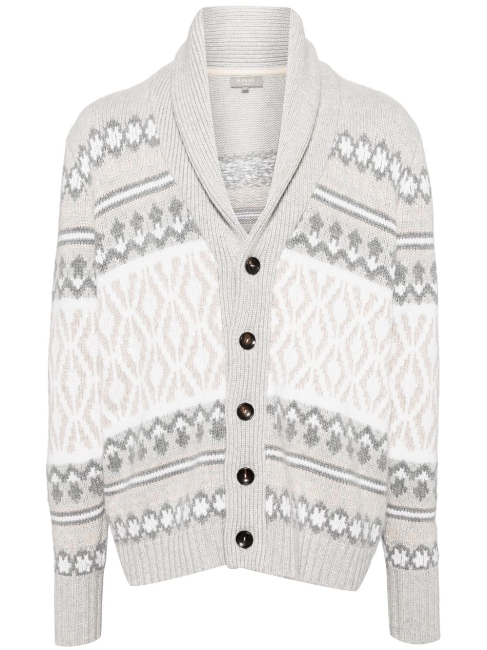 Jacquard Shawl cashmere cardigan - Grey