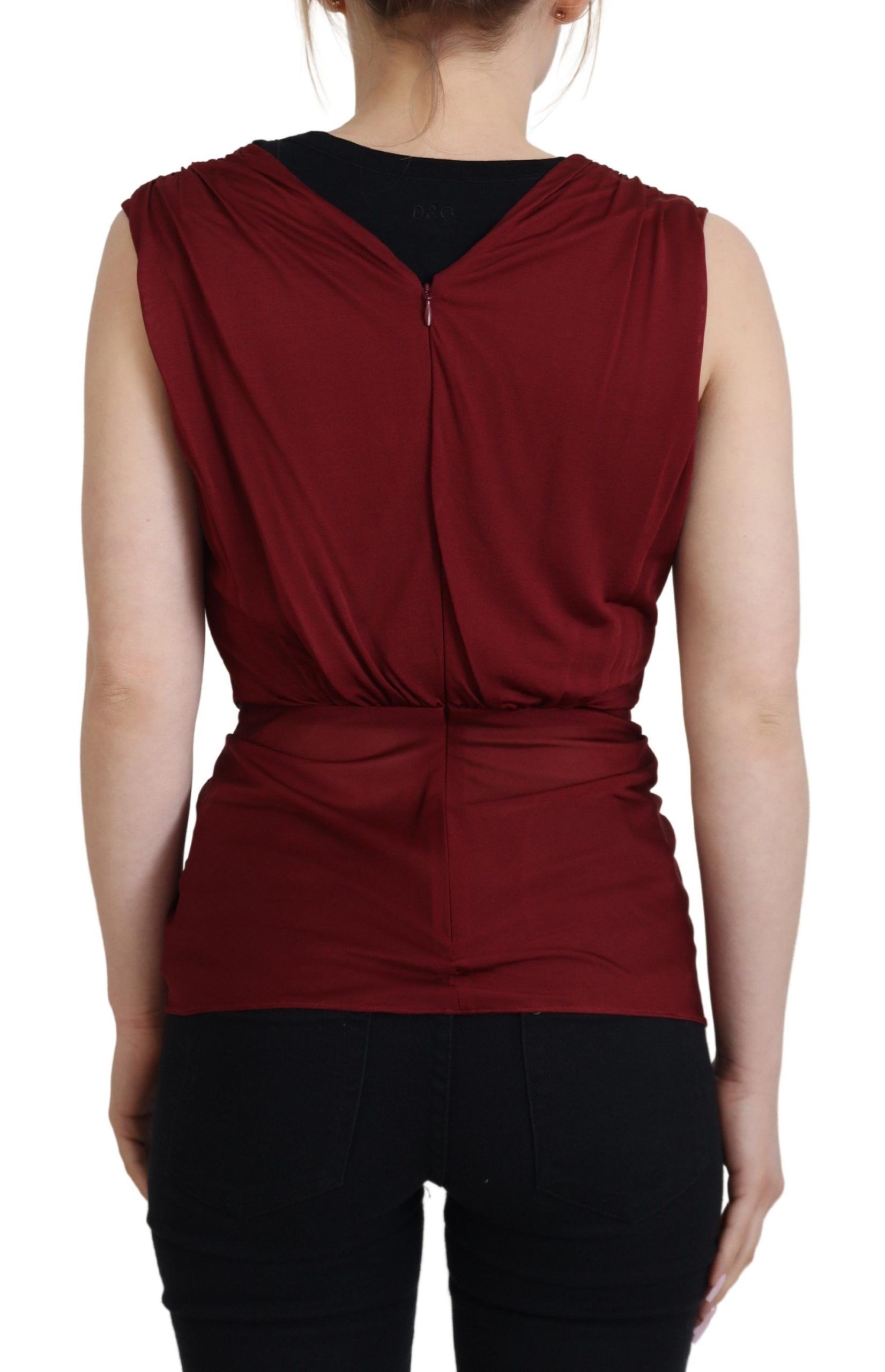 Silk Viscose Draped Blouse — Red