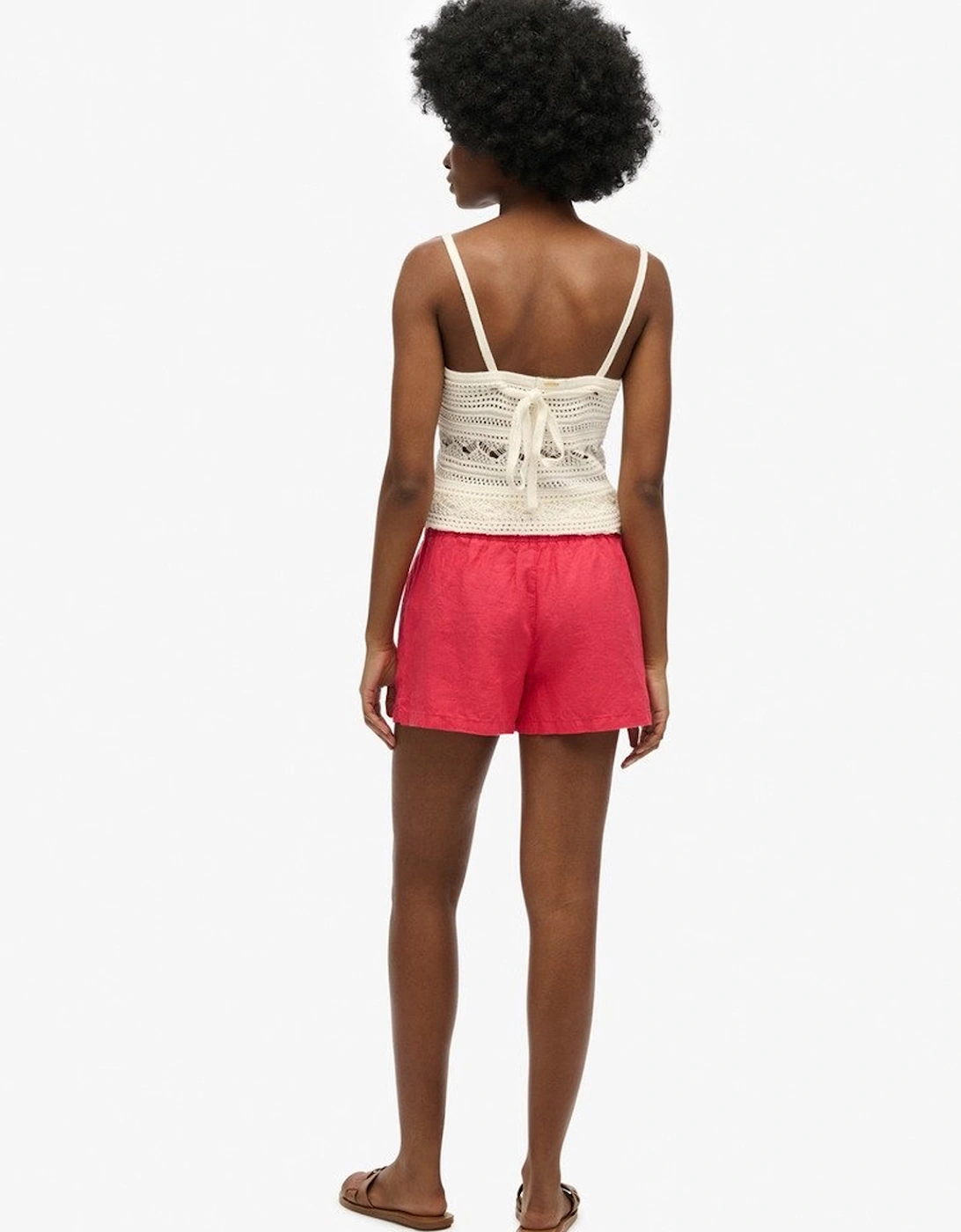 Women's Superdry Women's Linen Drawstring Short Hyper Fire Coral - Pink/Orange/Red - Size: 10/None