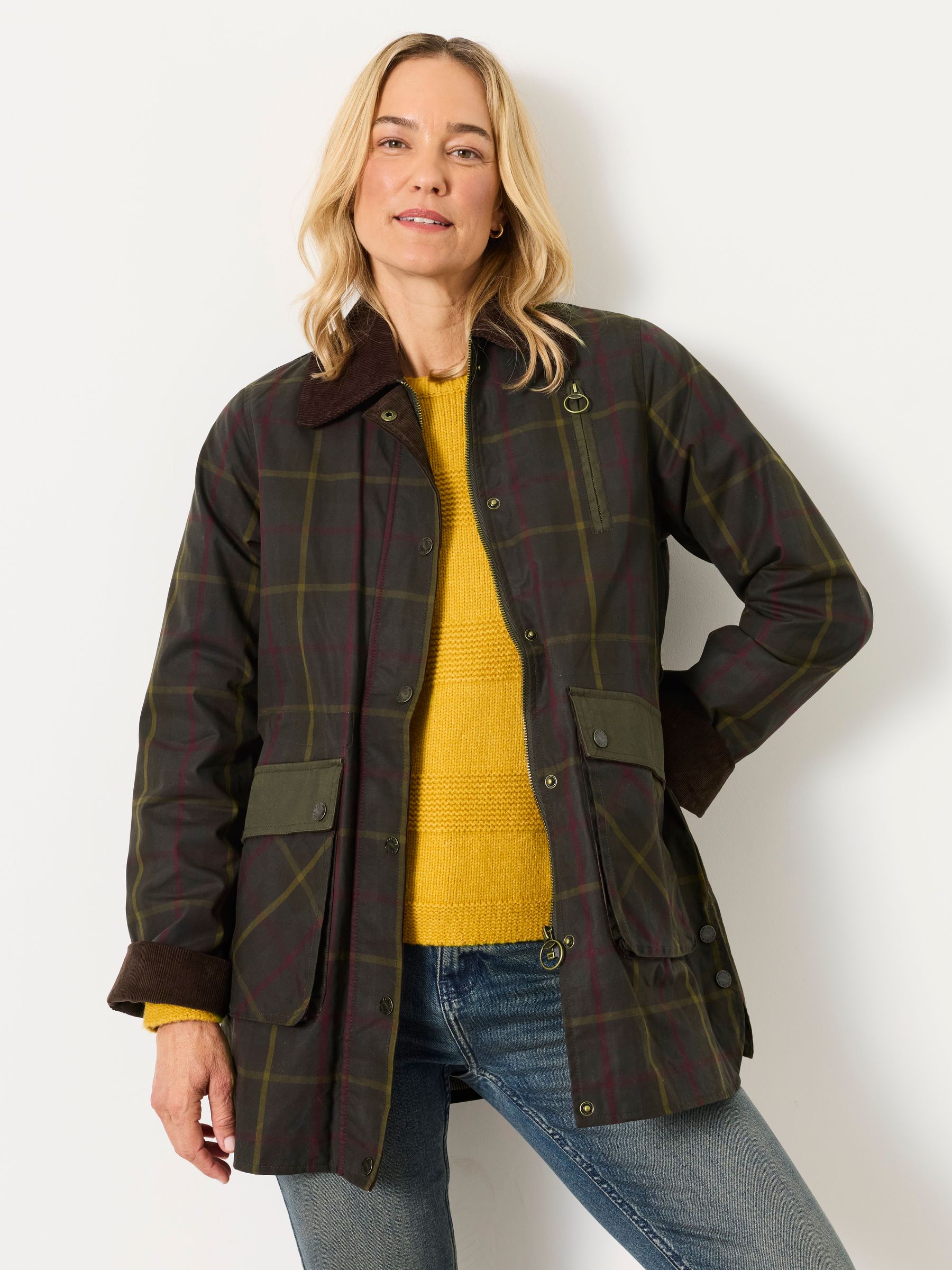 FatFace Kent Green Check Barn Jacket