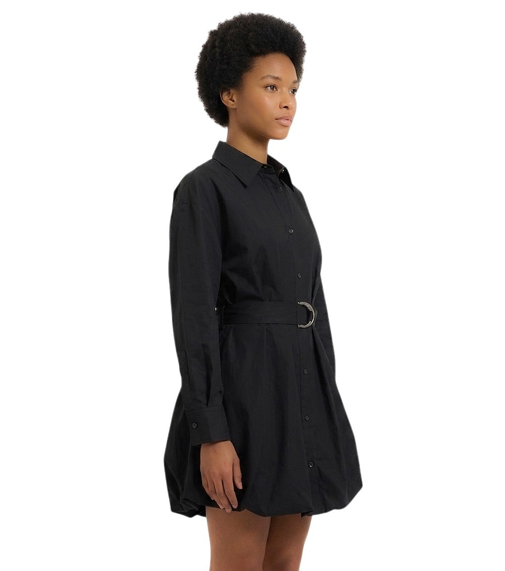 Black Solid Shirt Collar Mini Dress