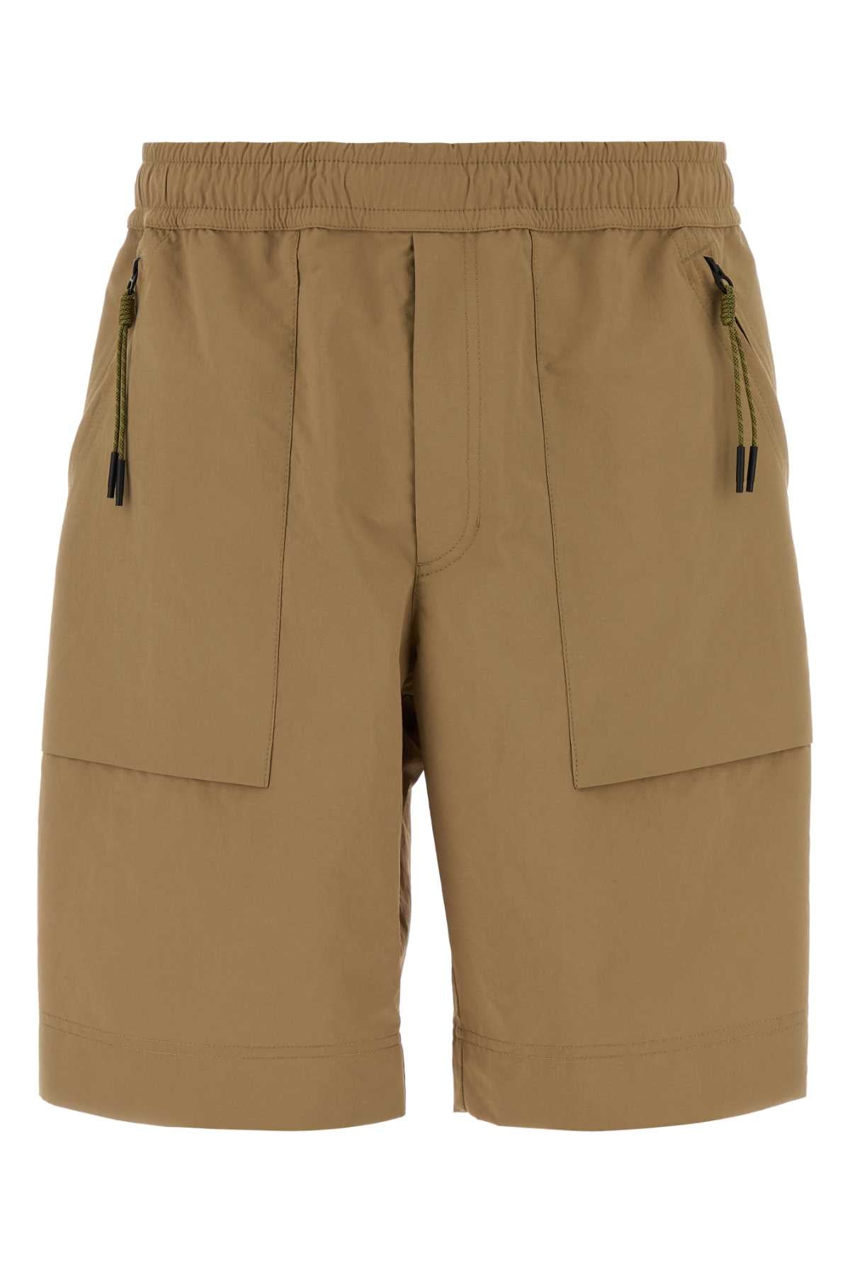 Cargo-Pocket Polyester Bermuda Shorts — Beige