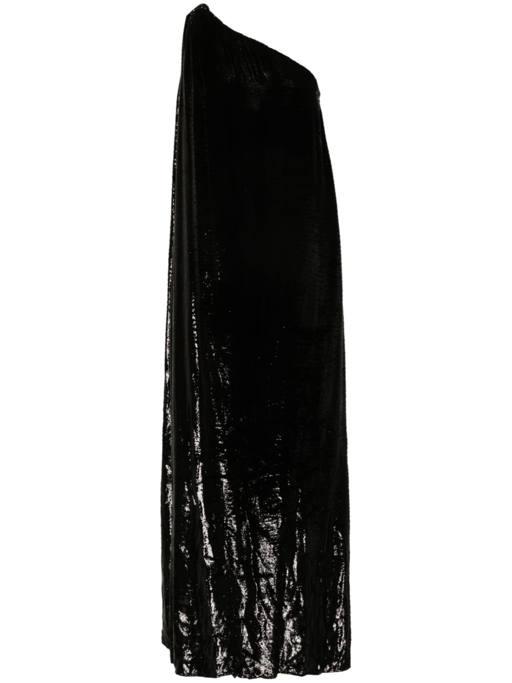 One-shoulder lamé-effect dress - Black