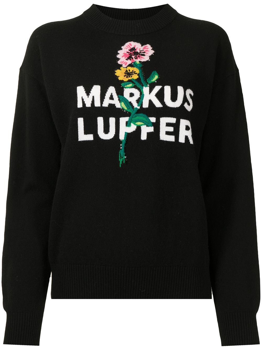 Floral-logo knit merino jumper - Black