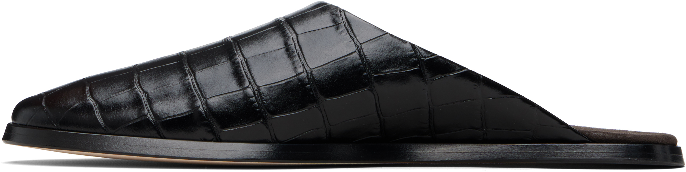 Black Croc Embossed Slides
