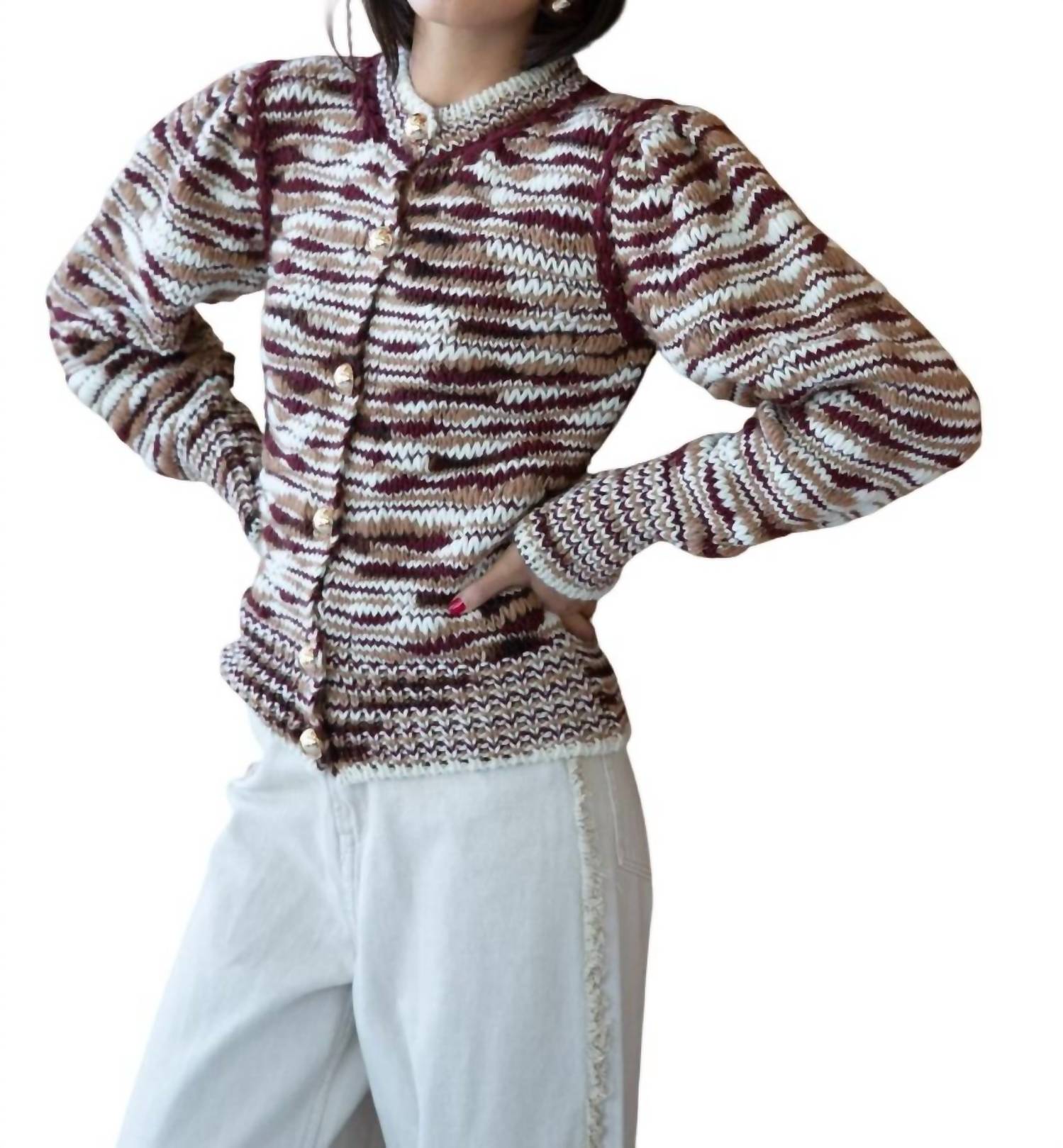 Yasmine Cardigan In Brown Multi