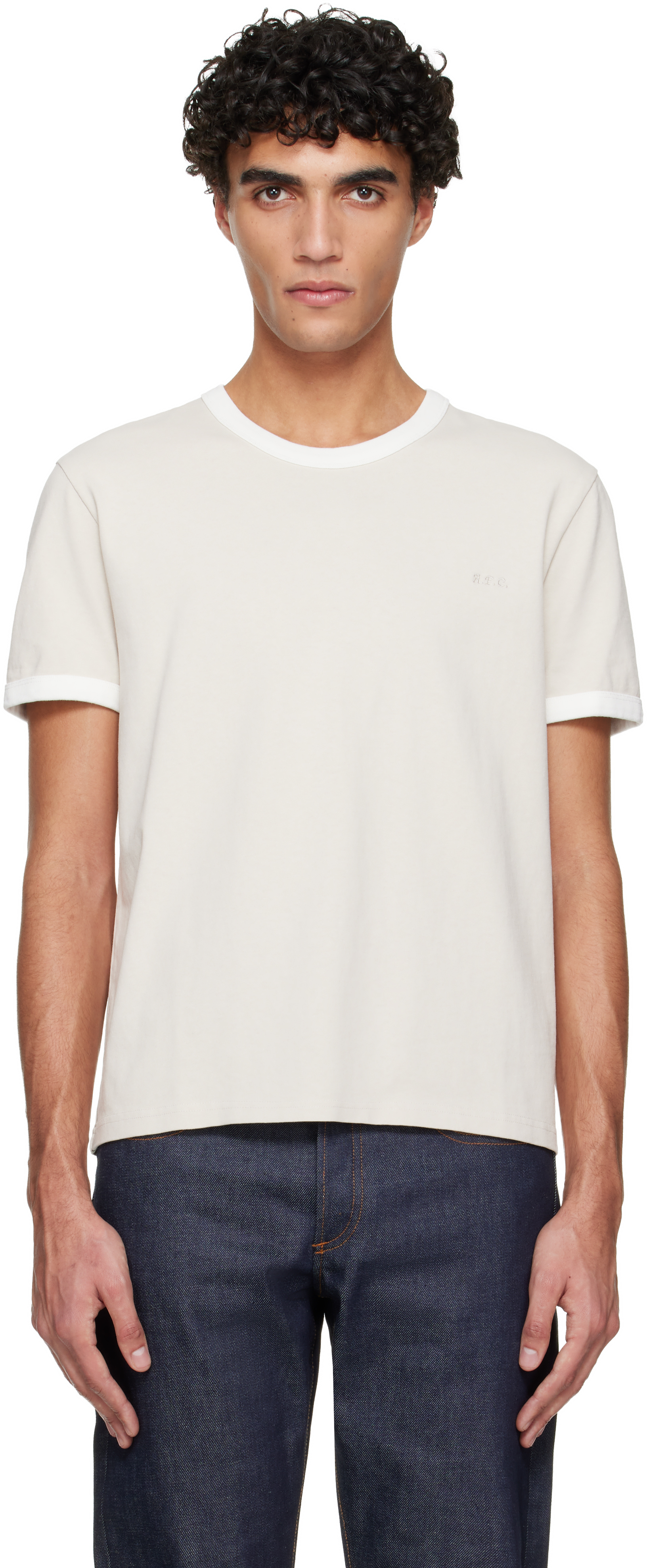Beige Embroidered Logo T-shirt