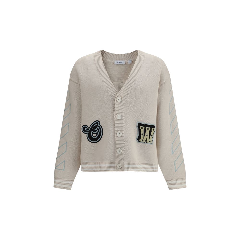 Star Logo Diagonal Varsity Cotton Cardigan — Beige