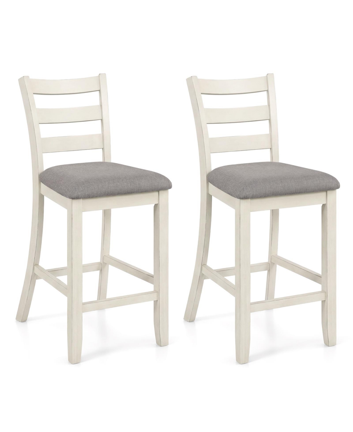 Bar Stools Set of 2 Upholstered Counter Height Barstools with Padded Seat Footrest - Light beige