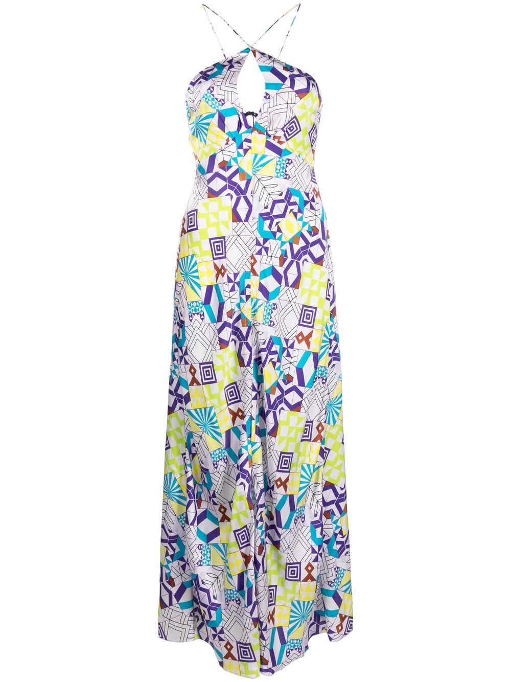 Geometric-pattern midi dress - Neutrals
