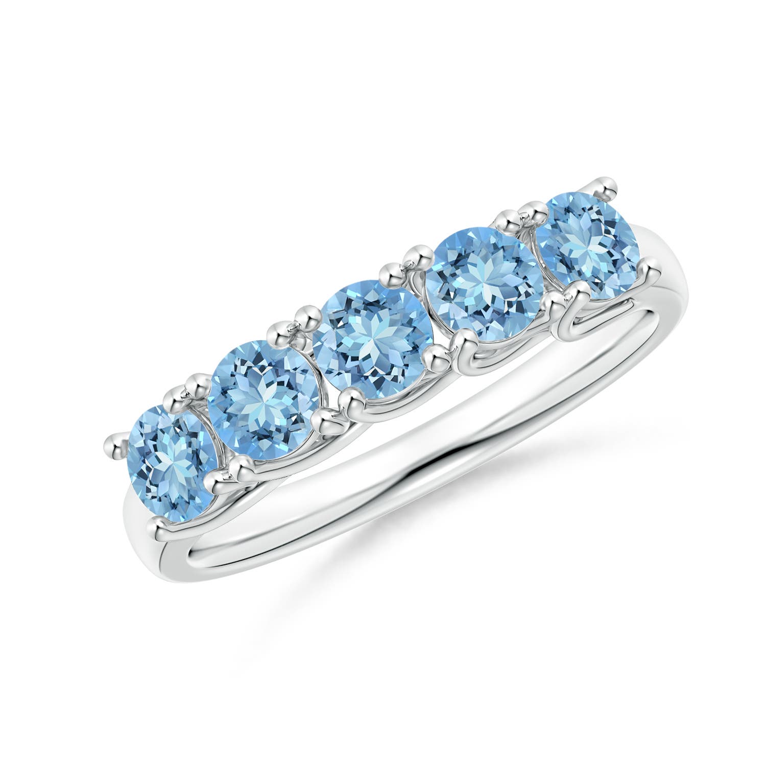 Angara 0.9 Carat Half Eternity Five Stone Aquamarine Wedding Ring in 18K White Gold