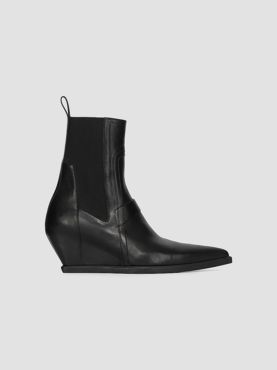 Men's Point Toe Leather Wedge-Heel Ankle Boots - Black