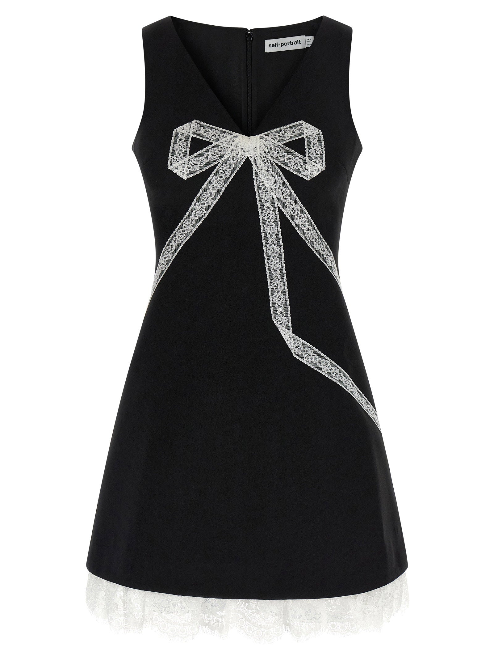 Black Crêpe Bow Lace Mini Dress