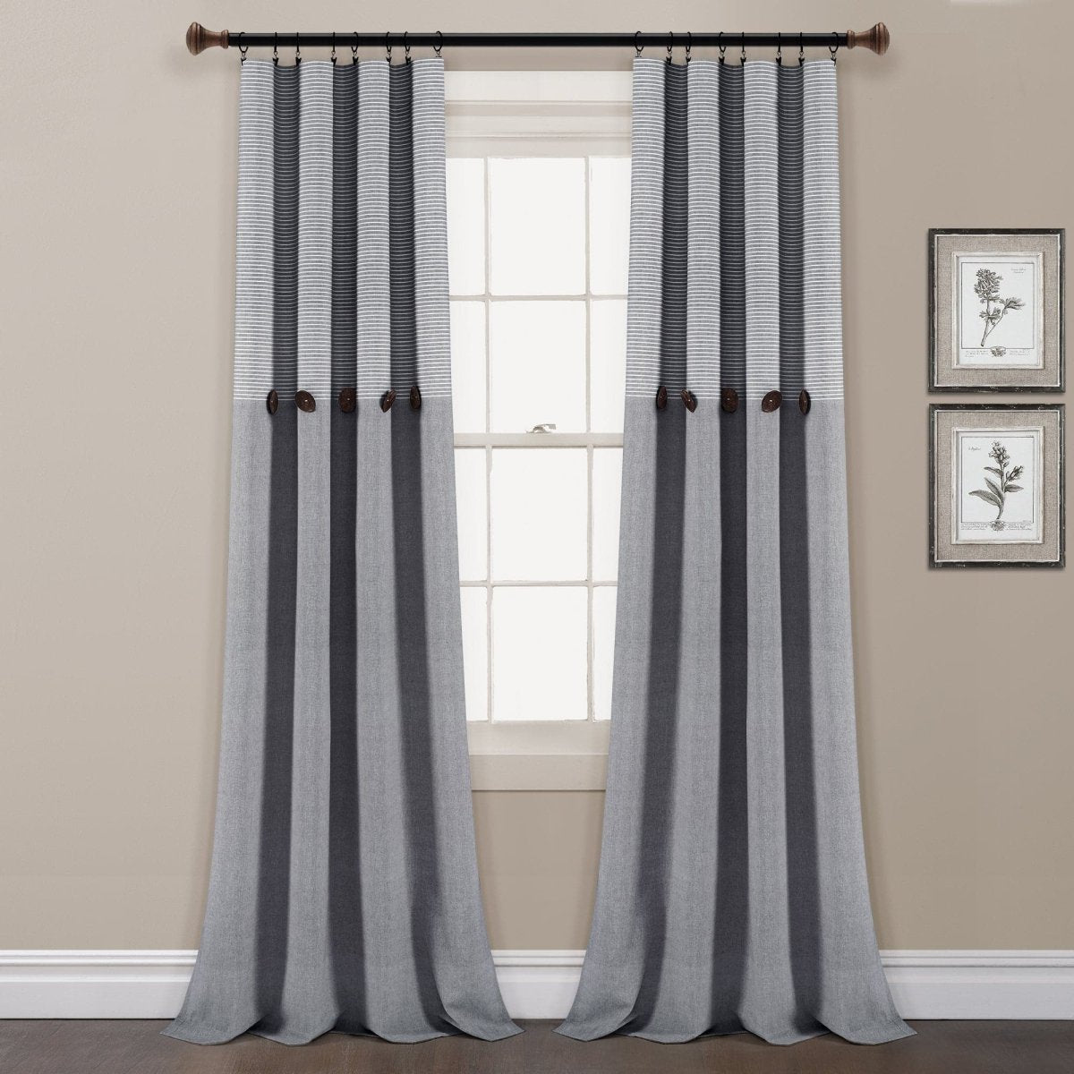 "Farmhouse Button Stripe Yarn Dyed Woven Cotton Blend Window Curtain Panel Set