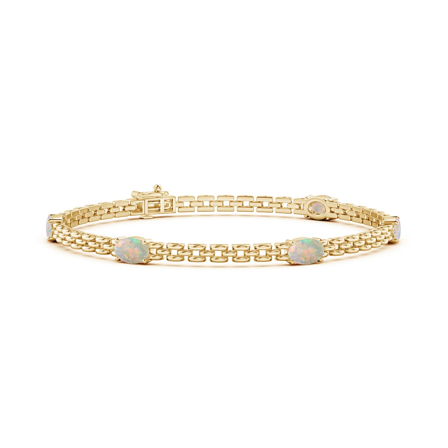 Angara 1.4 Carats Five Stone Oval Opal Station Link Bracelet in 14K Yellow Gold