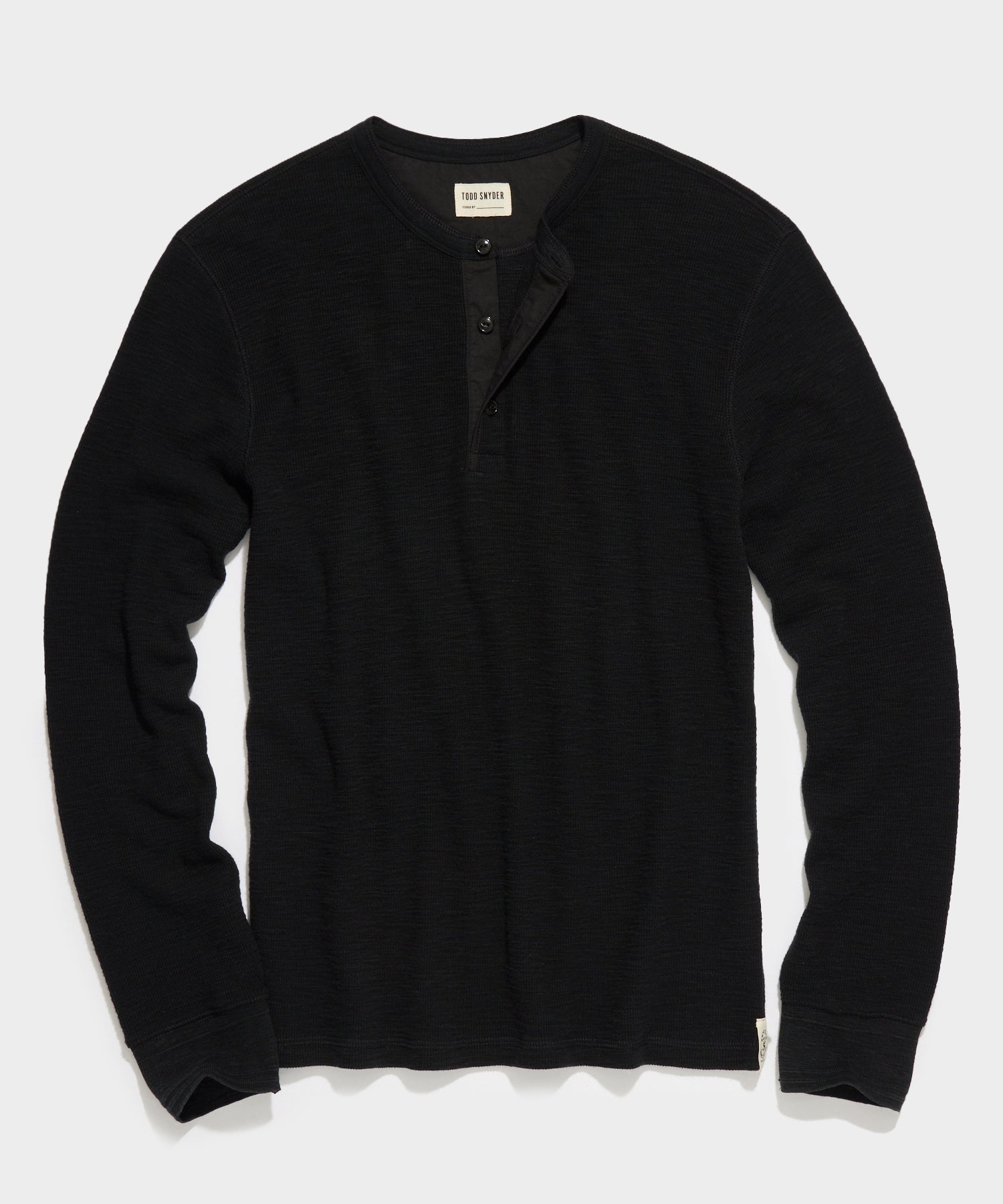 Lightweight Mini Waffle Henley in Blacktop