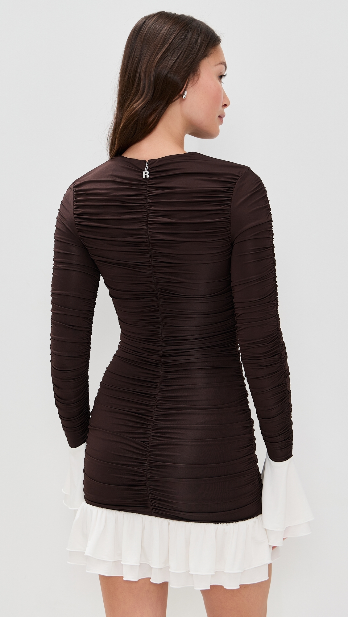 Mini Ruched Long Sleeve Dress Chicory Coffee Comb