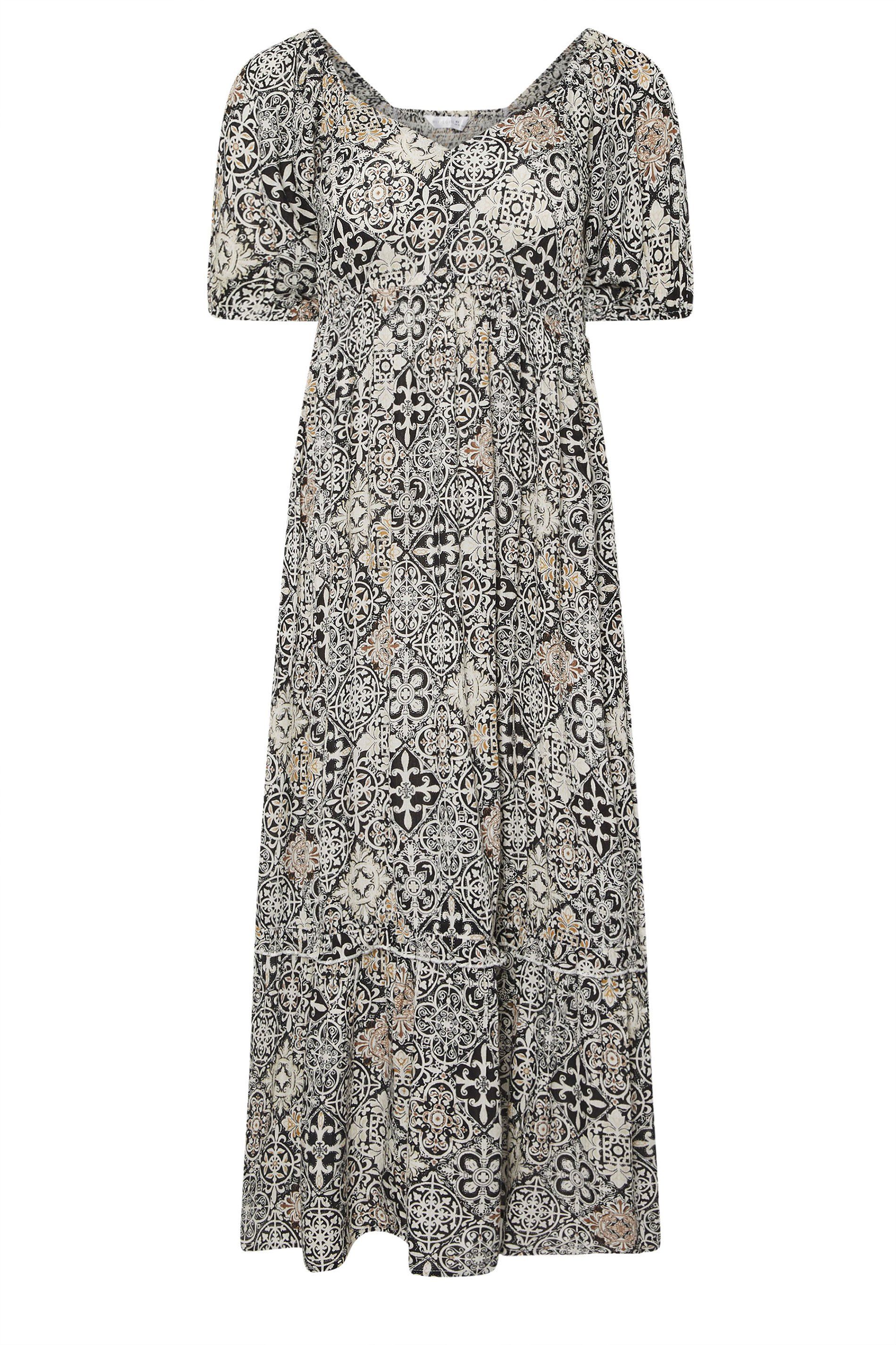 PixieGirl Women's Petite Tile Print Maxi Dress in Black
