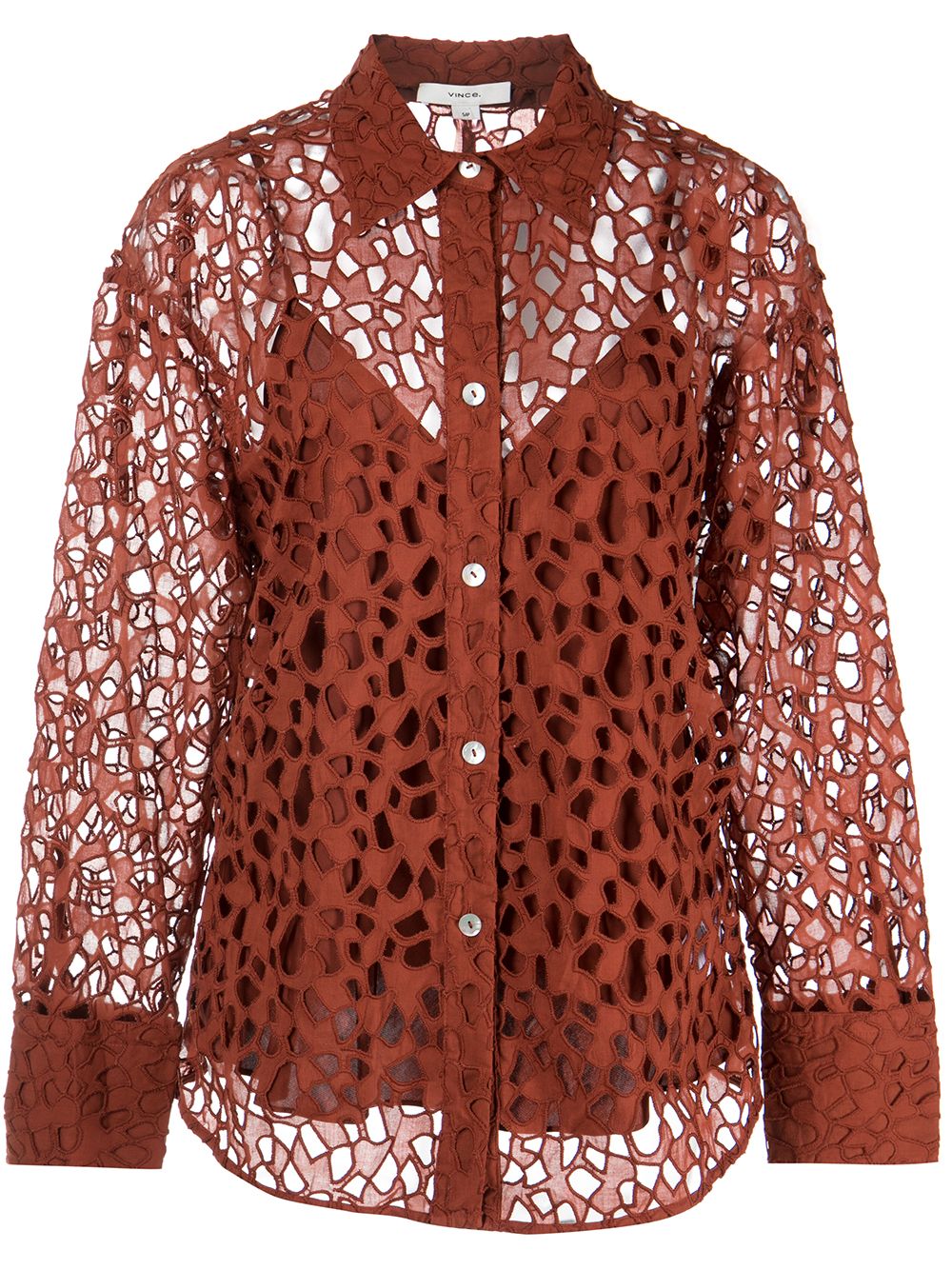 Lace-detail cotton blouse - Brown