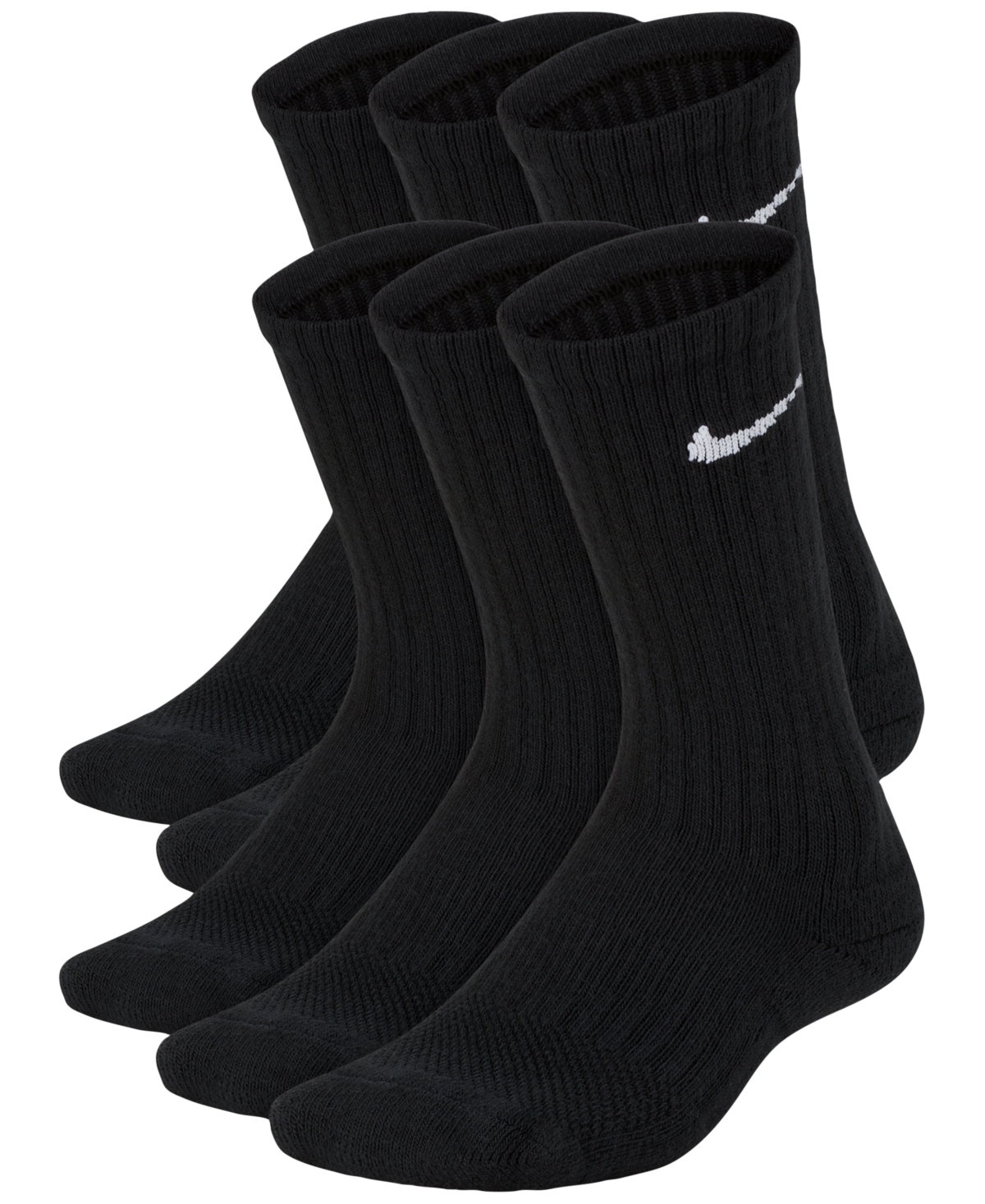 6-Pk. Cushioned Crew Socks, Big Boys - Black