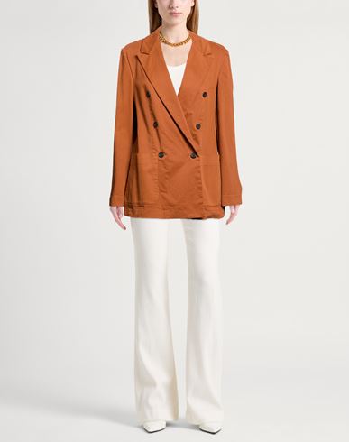 Woman Blazer Tan Size 8 Cotton, Elastane